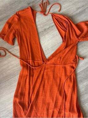 Whimsy + Row Orange V-Neck Open-Back Slip Dress